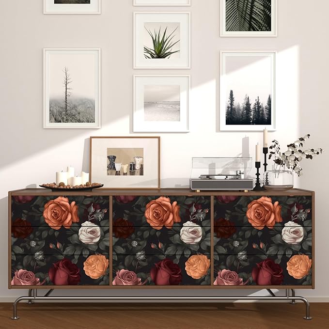 Vintage Floral Peel and Stick Wallpaper Dark Black Rose Floral Contact Paper - Image 2