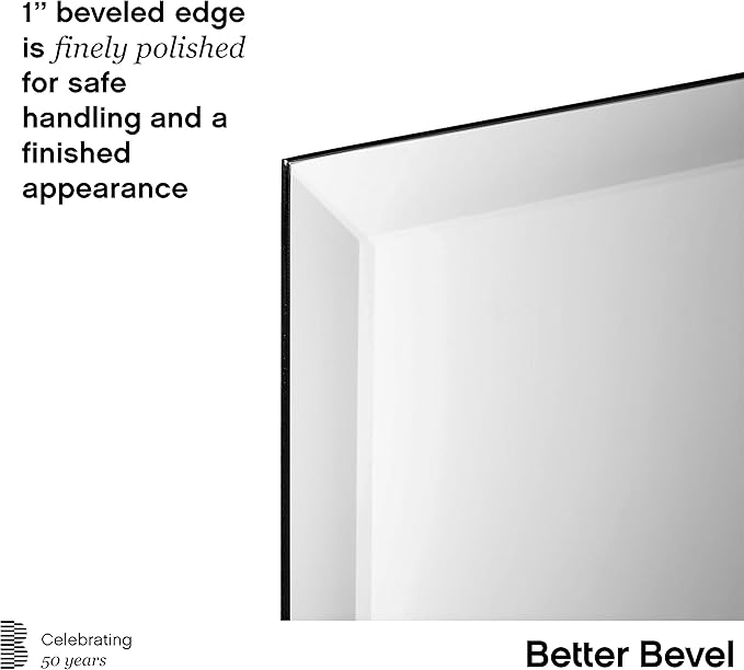 Better Bevel Frameless Rectangle Mirror | 18" x 40" Bathroom Wall Mirror - Image 4