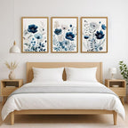 LLEEMPI Navy Blue Floral Wall Art Set of 3, Modern Wildflower Wall Decor - Image 5