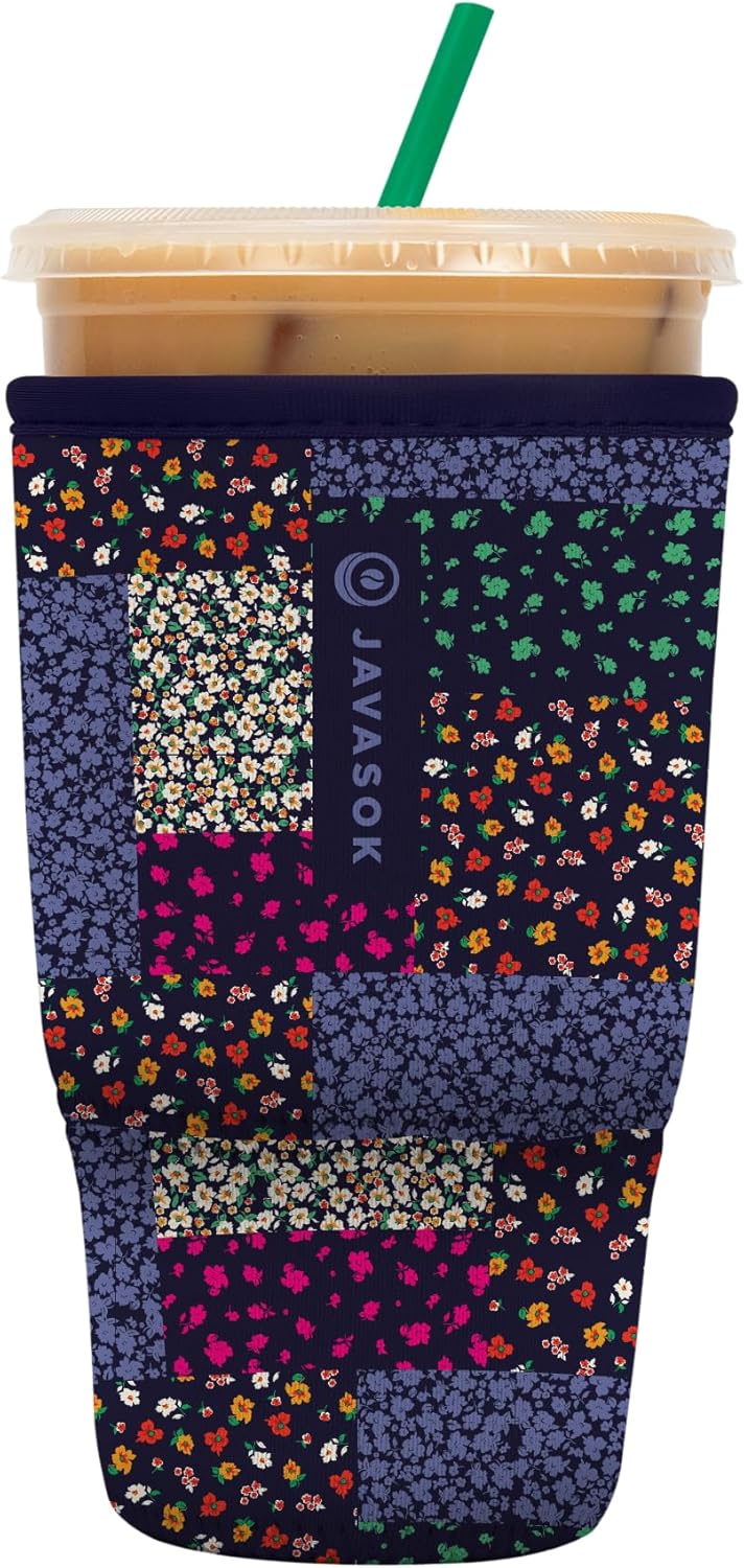 Sok It JavaSok Iced Coffee & Cold Soda Insulated Neoprene Cup Sleeve (Flower Patch, Large: 30-32oz)