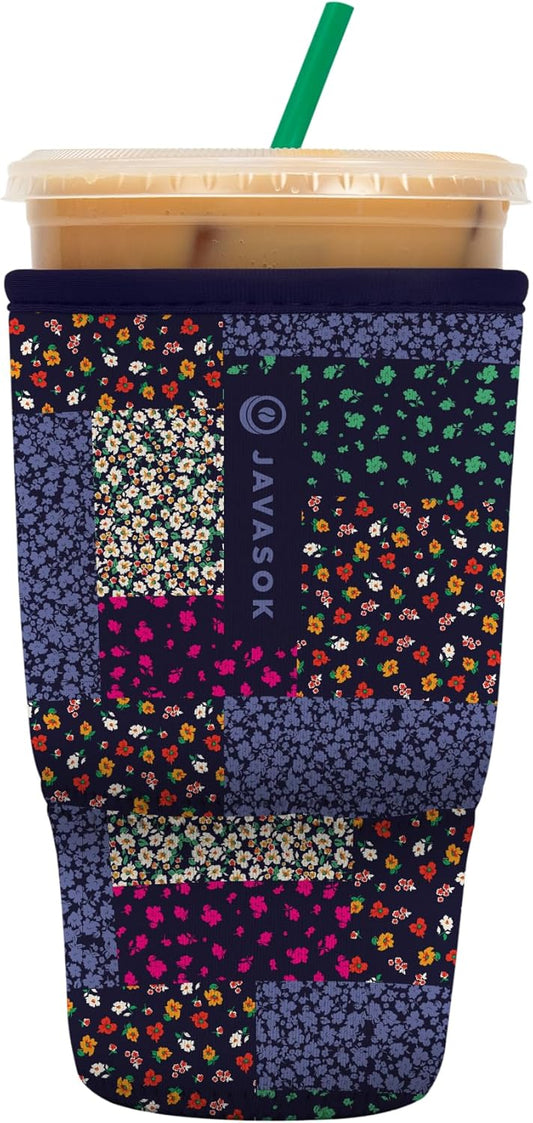 Sok It JavaSok Iced Coffee & Cold Soda Insulated Neoprene Cup Sleeve (Flower Patch, Large: 30-32oz)