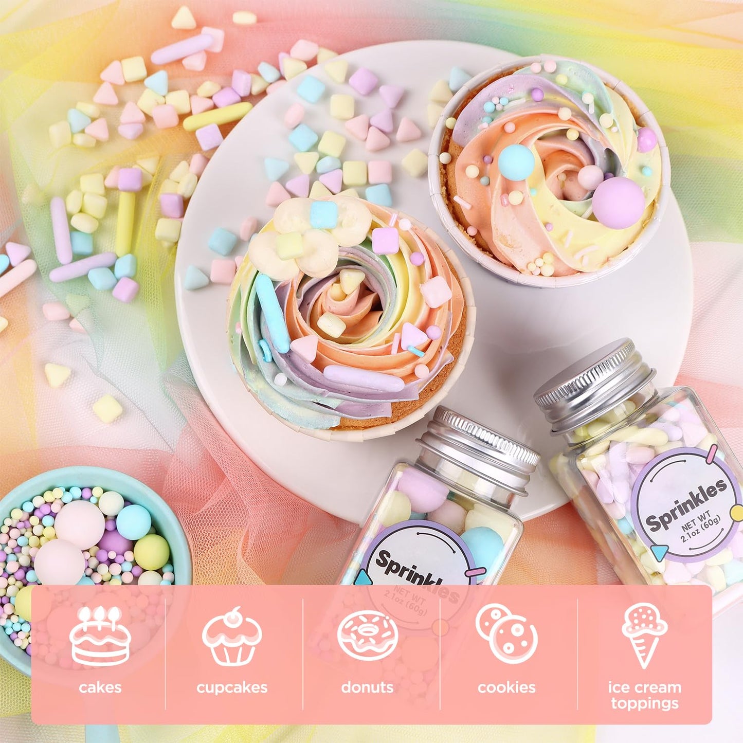 Edible Pearls for Cake Decorating, Matt Pearl Sprinkles, Pastel Sugar Sprinkles, Cube Sprinkles, Pearl Sprinkles for Cake, Cupcakes, Macaron, Ice Cream, and Cookies. (120g/4.2oz)