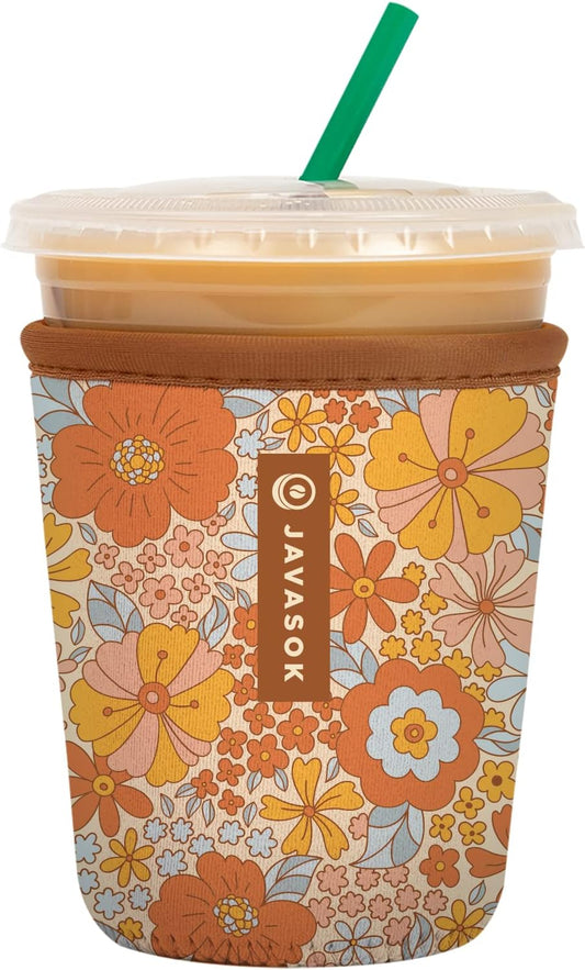 Sok It JavaSok Iced Coffee & Cold Soda Insulated Neoprene Cup Sleeve (Flower Power, Small: 16-20oz)
