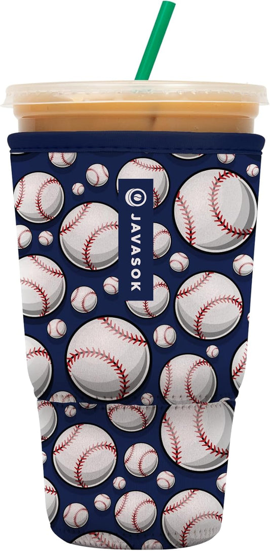 Sok It JavaSok Iced Coffee & Cold Soda Insulated Neoprene Cup Sleeve (Baseball, XLarge: 38-42oz)