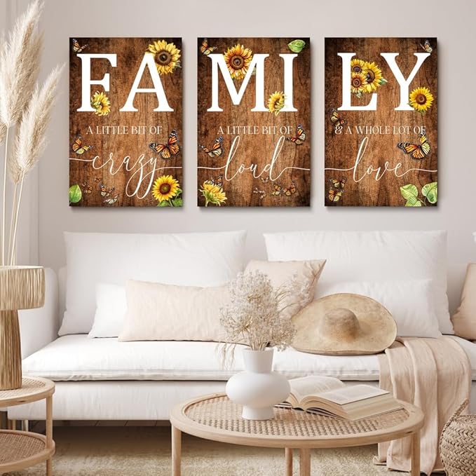 GUBIYU Farmhouse Family Wall Art Set of 3, Rustic Wall Decor by GUBIYU