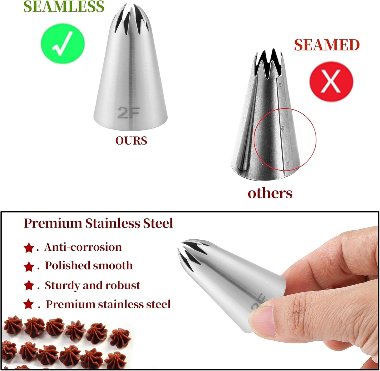 12PCS Piping Tips Set, Food Grade and Premium Stainless Steel Large Piping Tips for Baking Cupcakes, Cake Decorating, Pastries, Sturdy and Long-lasting