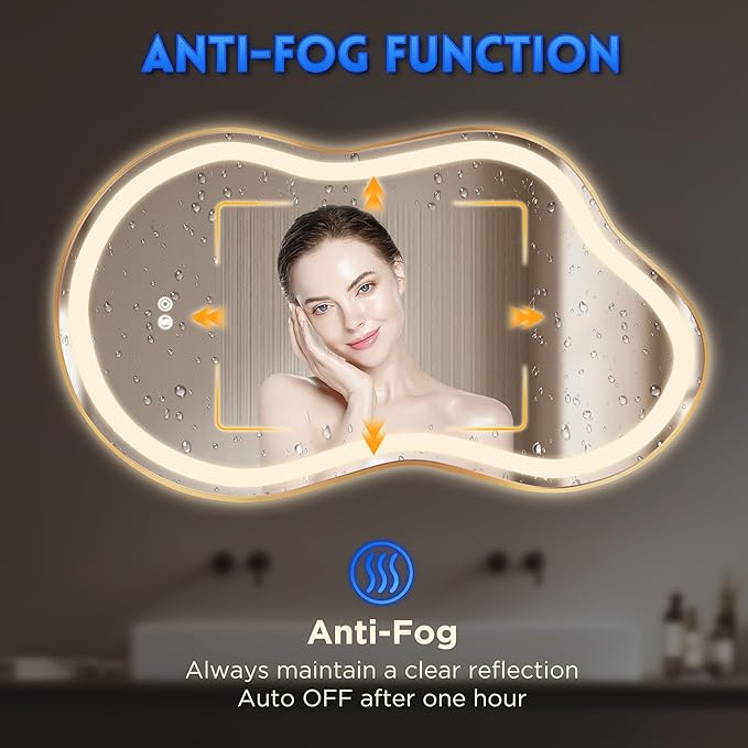 Irregular Led Backlit Bathroom Mirror -24"x36" Single Piece, Asymmetrical Cloud - Image 8