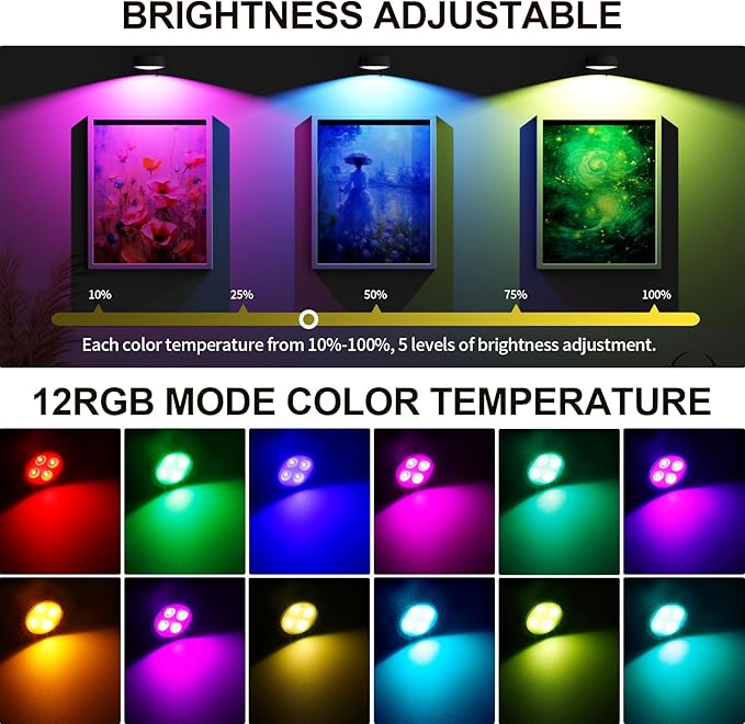 3 Pack Picture Lights for Wall, 13 RGB Color Rechargeable Battery Operated wall - Image 4