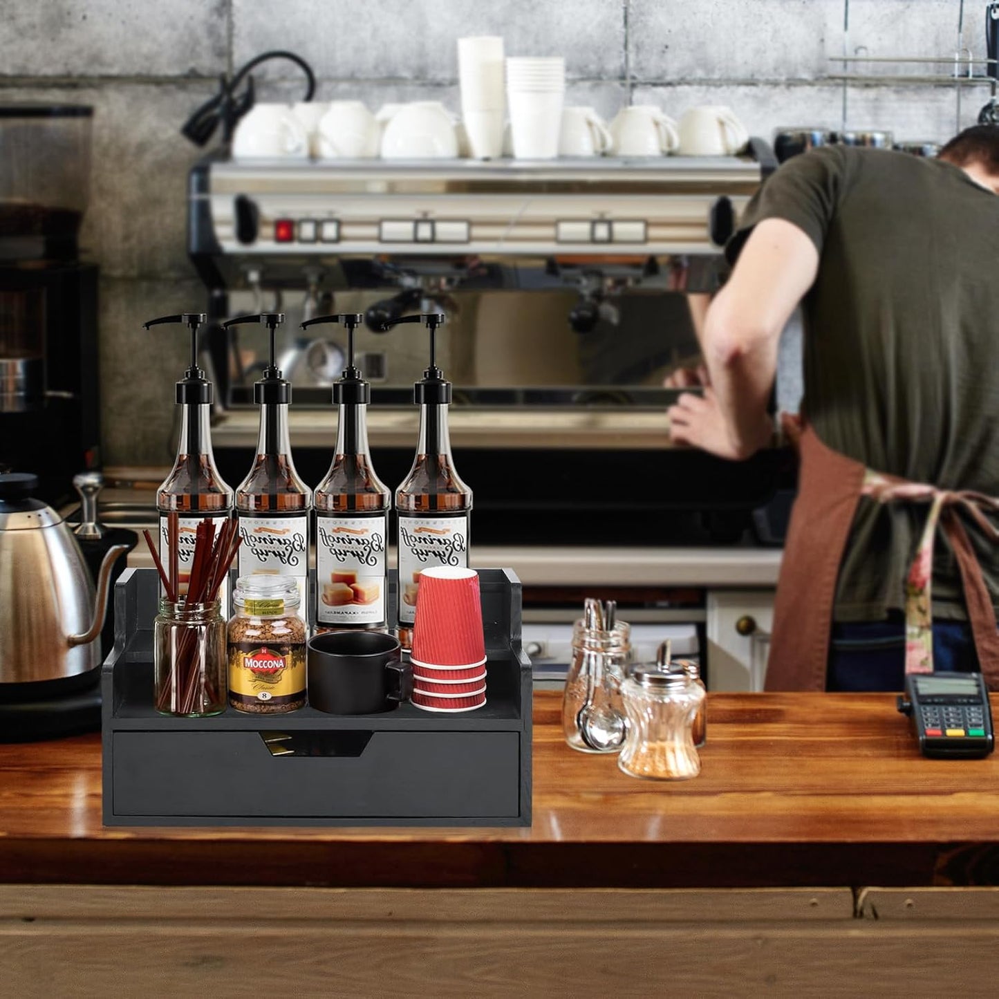 Coffee Pod Holder with Drawer, 3-Tier Wood K Cup Organizer for Countertop, Coffee Bar Organizer Storage Box, Coffee Station Organizer for Kitchen Coffee Station Decor