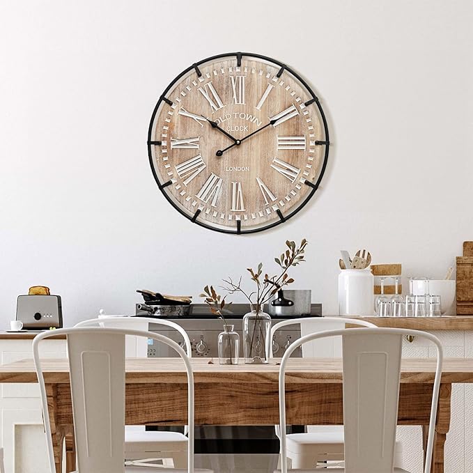 24 Inch Large Farmhouse Wall Clock, Rustic Wooden Wall Clock Decorative - Image 7