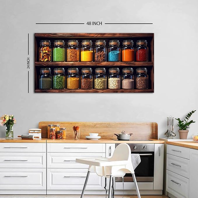 Colorful Kitchen Wall Art Mason Jar Canvas Wall Decor Farmhouse Spices Food - Image 4