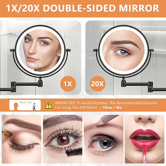 Auxmir 8'' Wall Mounted Lighted Makeup Mirror, 3200mAh Rechargeable - Image 3