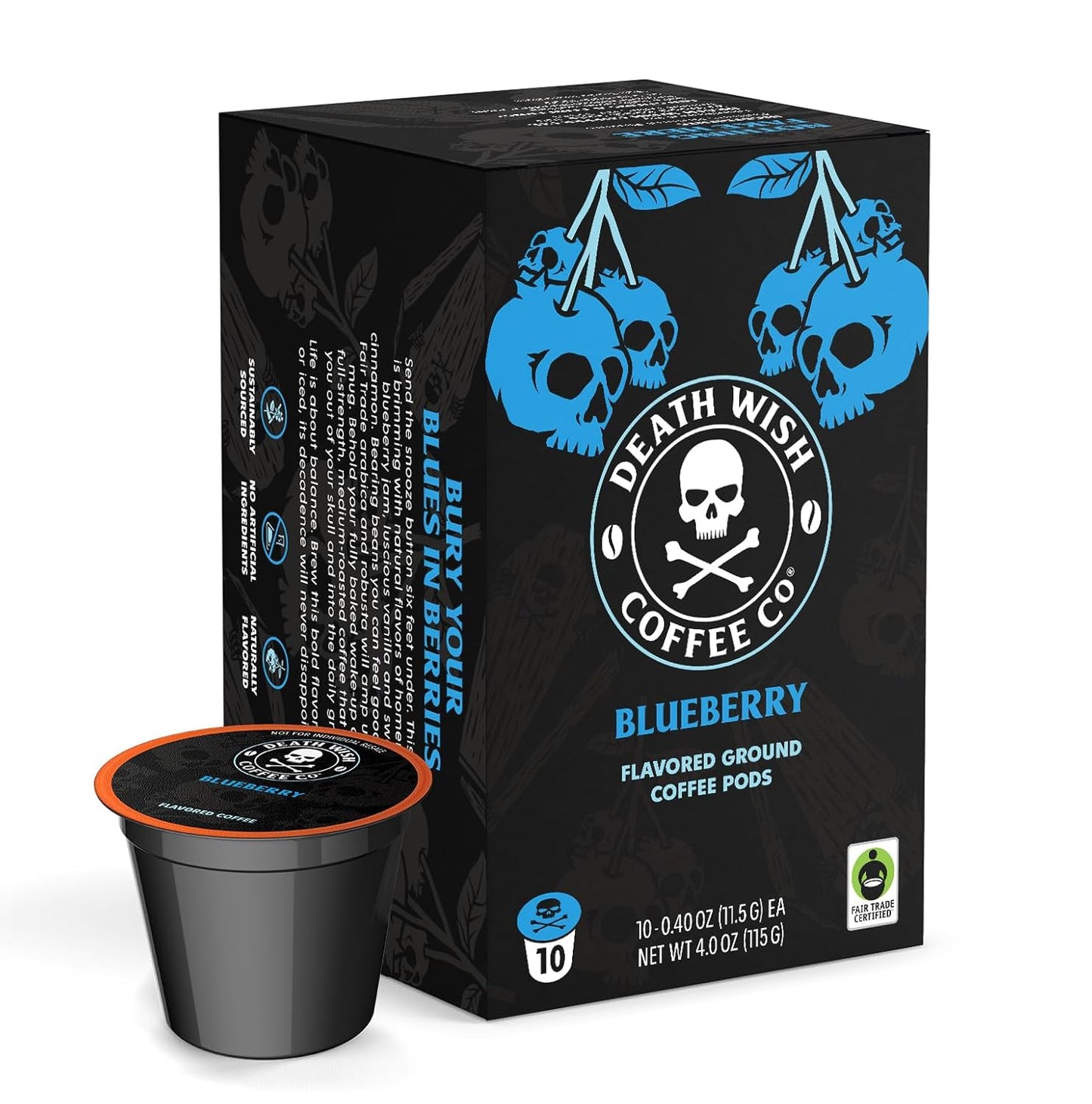 Death Wish Coffee, Single Serve Coffee Pods - Fair Trade - Blueberry Vanilla Flavored