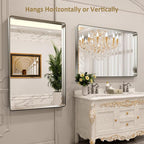 LOAAO 50X30 Inch Brushed Nickel Bathroom Mirror, Rounded Rectangle Silver Metal - Image 4