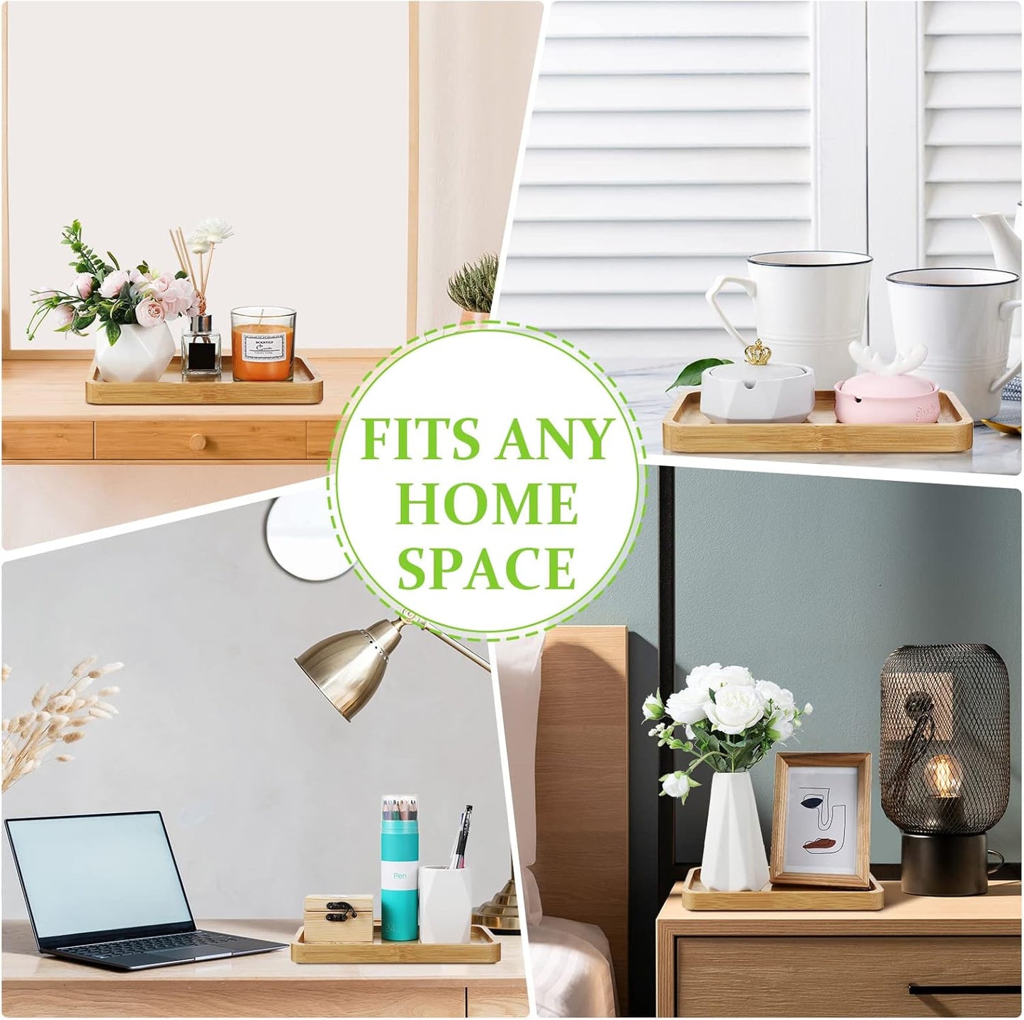 3 Pcs Bamboo Tray for Bathroom Bamboo Vanity Bathroom Counter Organizer Decorative Tea Serving Tray for Dresser Coffee Table Home Decor Toilet Tank Candle Perfume, 9.8 x 5.7 x 0.78 Inch