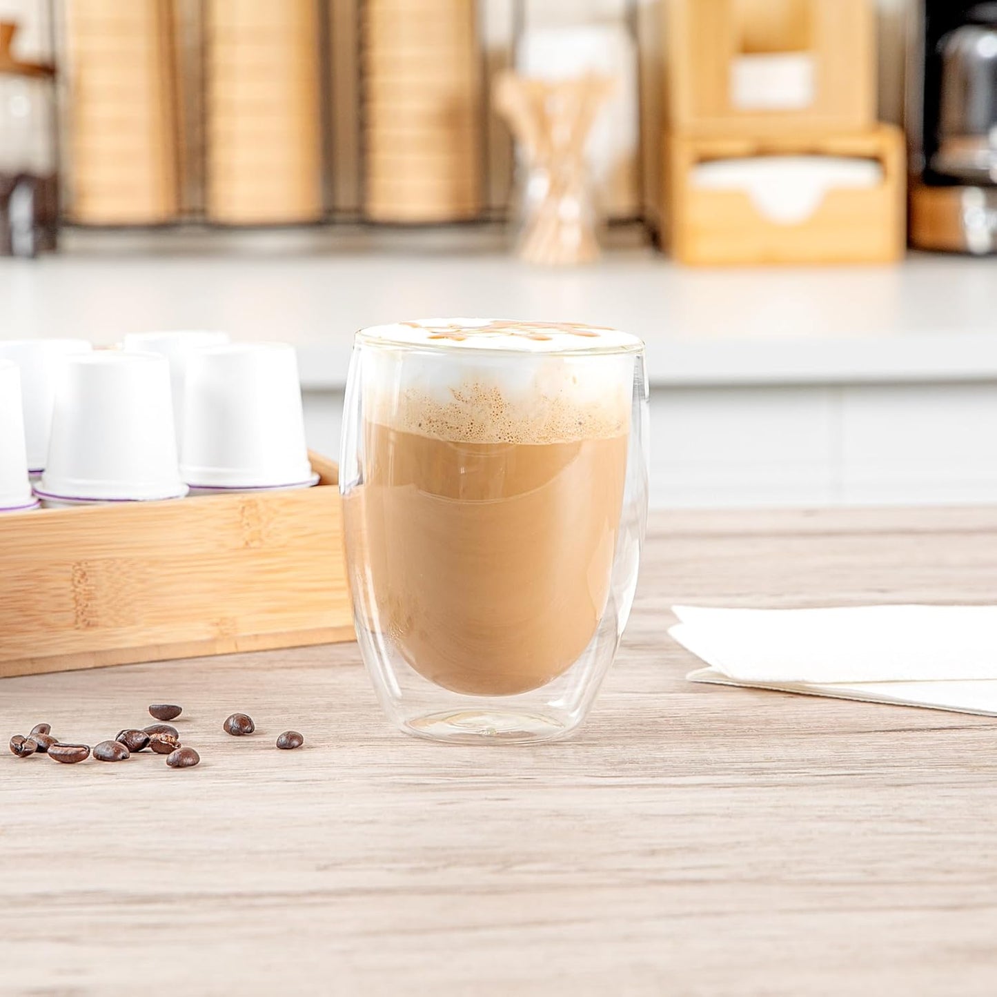 Restaurantware-Forma Professional 11.8 Ounce Double Wall Coffee Cups, 12 Insulated Latte Glasses - Dishwashable, Reusable, Clear Glass Beverage Cups, Freezable, For Hot Or Cold Beverages