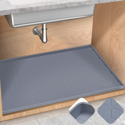 TRZZ Silicone Waterproof Under Sink Mat 22" x 19", Drip Tray and Cabinet Liner for Kitchen and Bathroom, Prevents Water Damage and Organizes Cabinets (Grey)