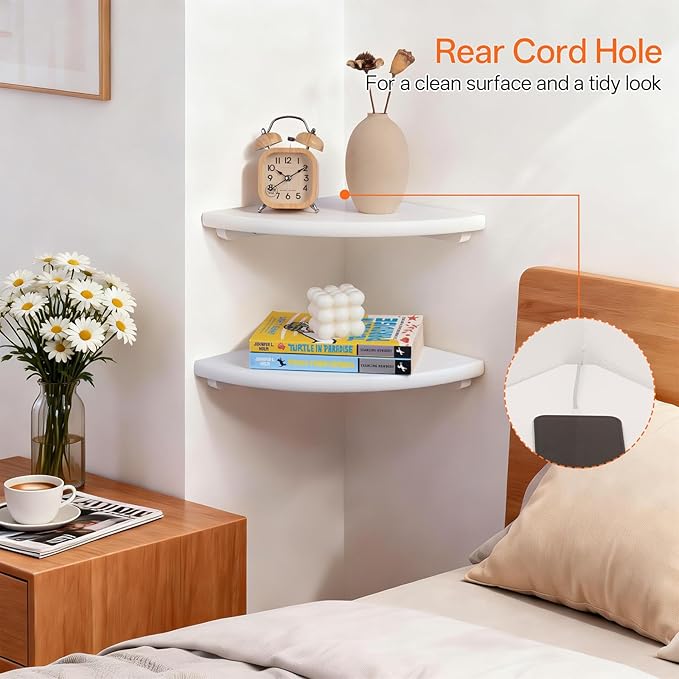 Gieanoo White Corner Wall Shelf 7inch Solid Oak Wood Floating Corner Shelf - Image 3