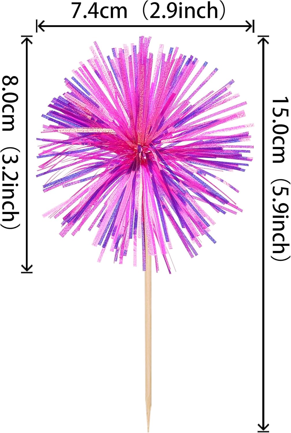 30 PCS Foil Firework Cupcake Toppers Happy Birthday Cupcake Toppers Sparkle Tinsel Flower Drink Stirrers Cocktail Fruit Toothpicks for Valentine's Day Baby Shower Party Cake Decor Supplies Rose Red