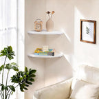 Gieanoo Floating Corner Shelves Set 2 10inch White Solid Oak Rounded Corner - Image 7