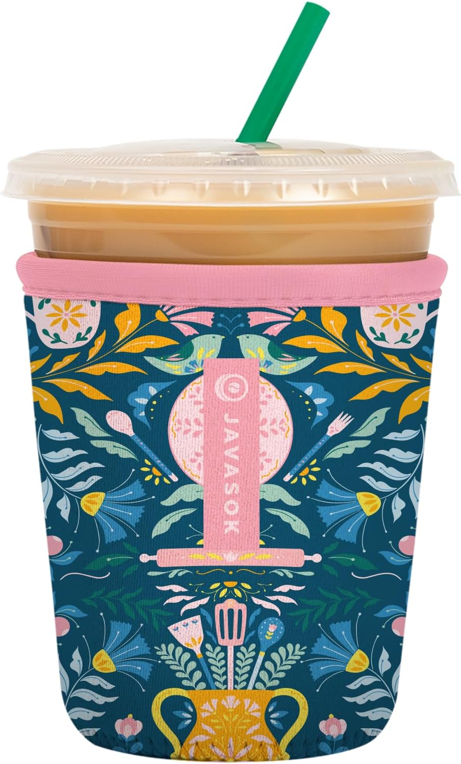 Sok It JavaSok Iced Coffee & Cold Soda Insulated Neoprene Cup Sleeve (Wild-Flour, Small: 16-20oz)