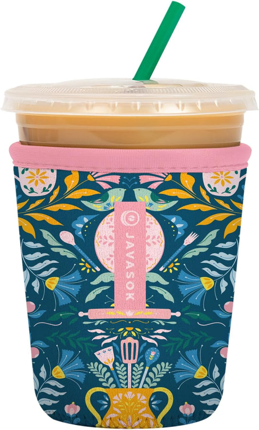 Sok It JavaSok Iced Coffee & Cold Soda Insulated Neoprene Cup Sleeve (Wild-Flour, Small: 16-20oz)