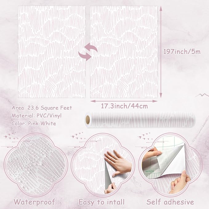Theper Pink Striped Wallpaper Peel and Stick Wallpaper Boho 17.3"×197" Simple - Image 3