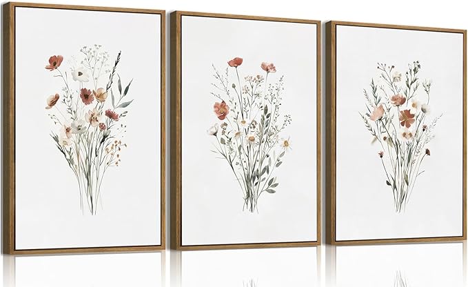 KISSFOX Framed Wildflower Wall Art Floral Canvas Wall Art Flower Pictures Wall by KISSFOX