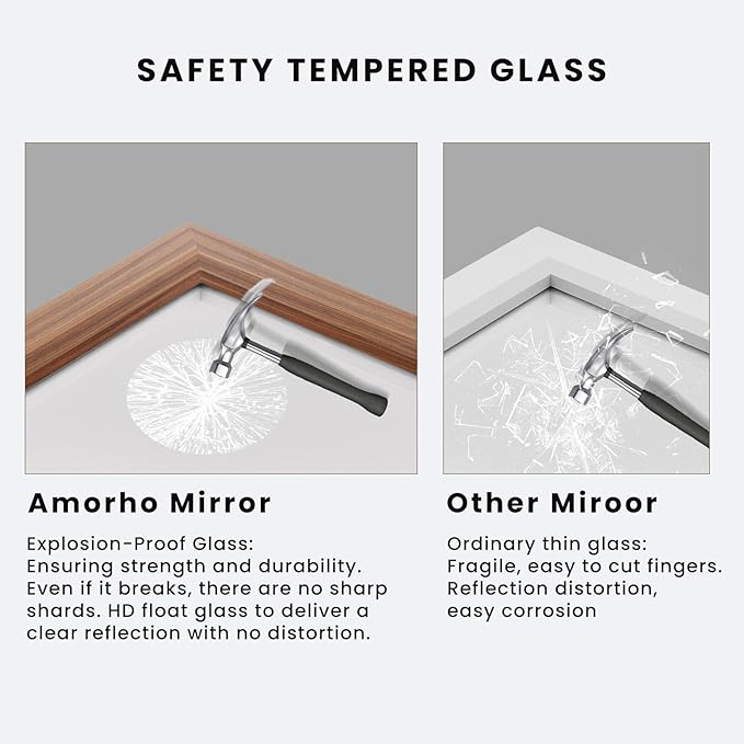 Amorho Bathroom Mirror, 24x32 Inch Wall Mirror, Walnut Wood Grain Metal Framed - Image 4