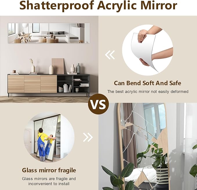 Shiftshade 4 Pack Wall Mirror Full Length, 12 x 12 Inch Acrylic Mirror Tiles - Image 4