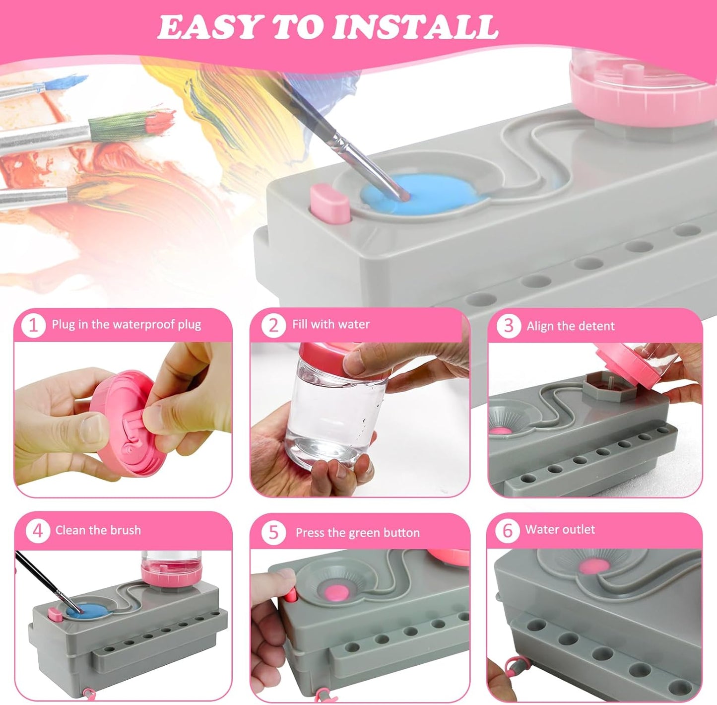 Paint Brush Cleaner, Paint Brush Rinser with Drain and Brush Holder, Paint Brush Washer Water Recycling Brush Cleaner Rinse Cup, Paint Brush Cleaner Tool for Acrylic, Watercolor, Water-Based Paints