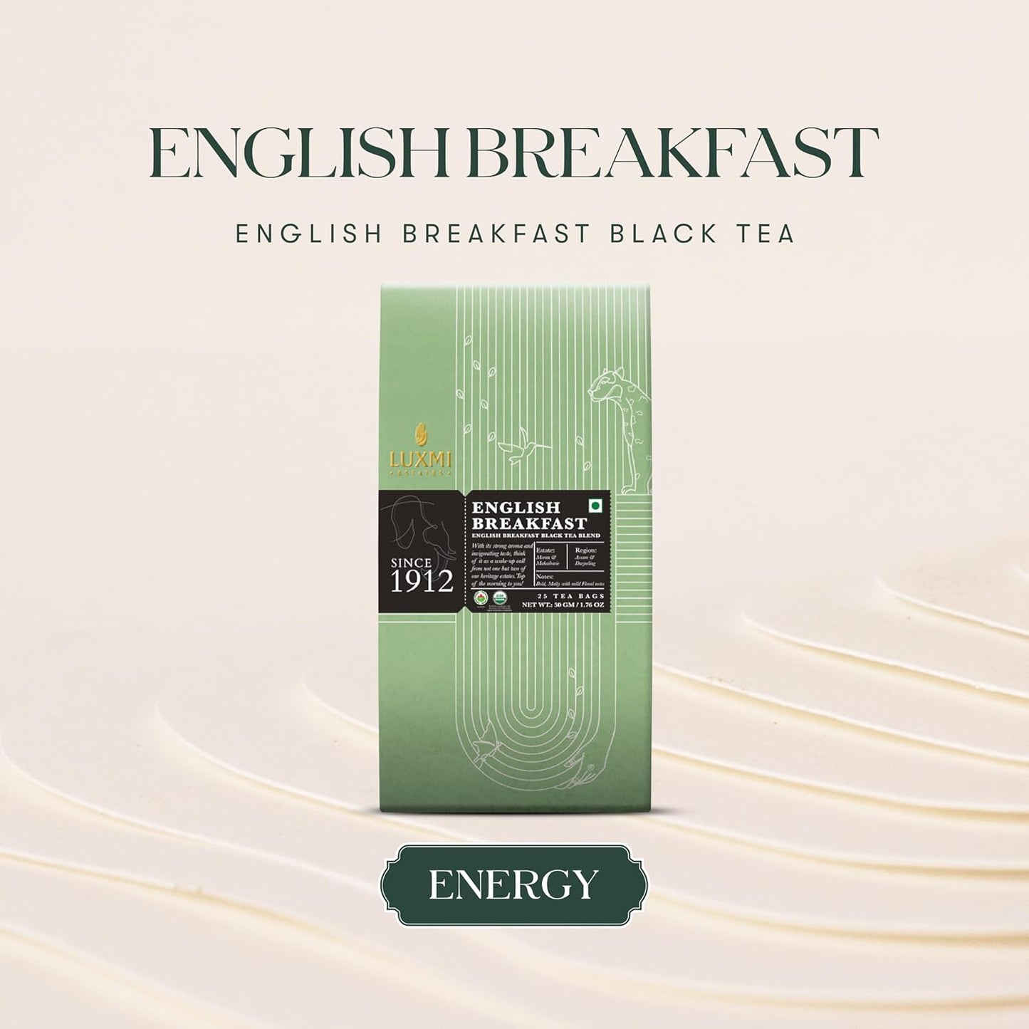 Luxmi Estates Tale of Two Estates Organic English Breakfast Tea (25 Tea Bags) Caffeinated Tea Bags For A Morning Boost and Natural Energy, With Certified Organic Darjeeling & Assam Black Tea