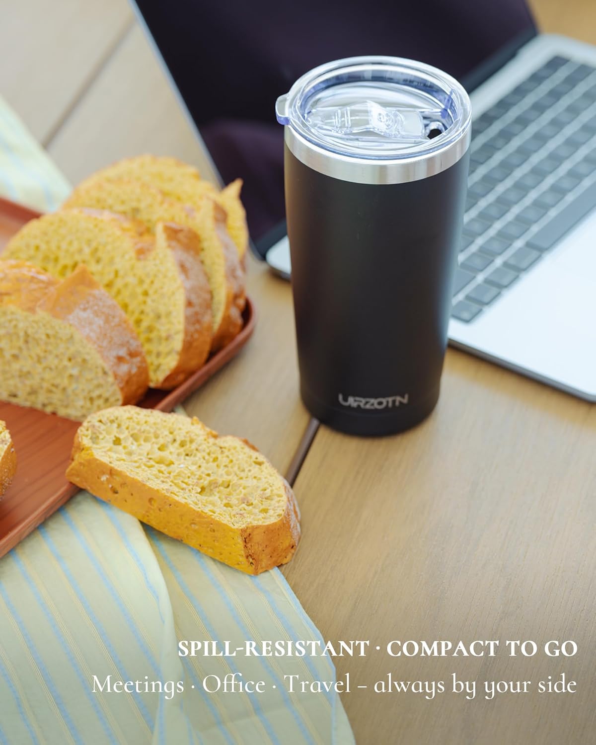 Travel Coffee Tumbler 20oz, Leakproof Travel Coffee Mug with Lid and Straw, Stainless Steel Double Wall Vacuum Insulated Tumbler for Hot/Iced Drinks (Textured Matte, Black)