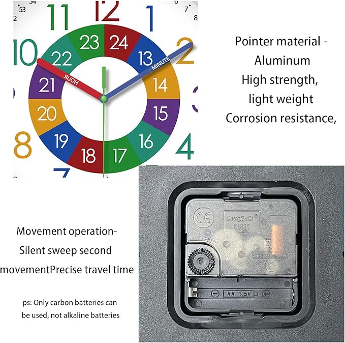 XFM Learning Clock for Kids Silent Non Ticking Battery Operated Colorful - Image 6