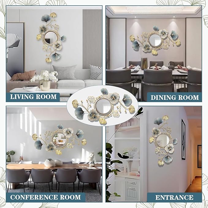 Metal Wall Mirrors Decor, Large Ginkgo Leaf Wall-Mounted Mirrors, Big Wall - Image 6