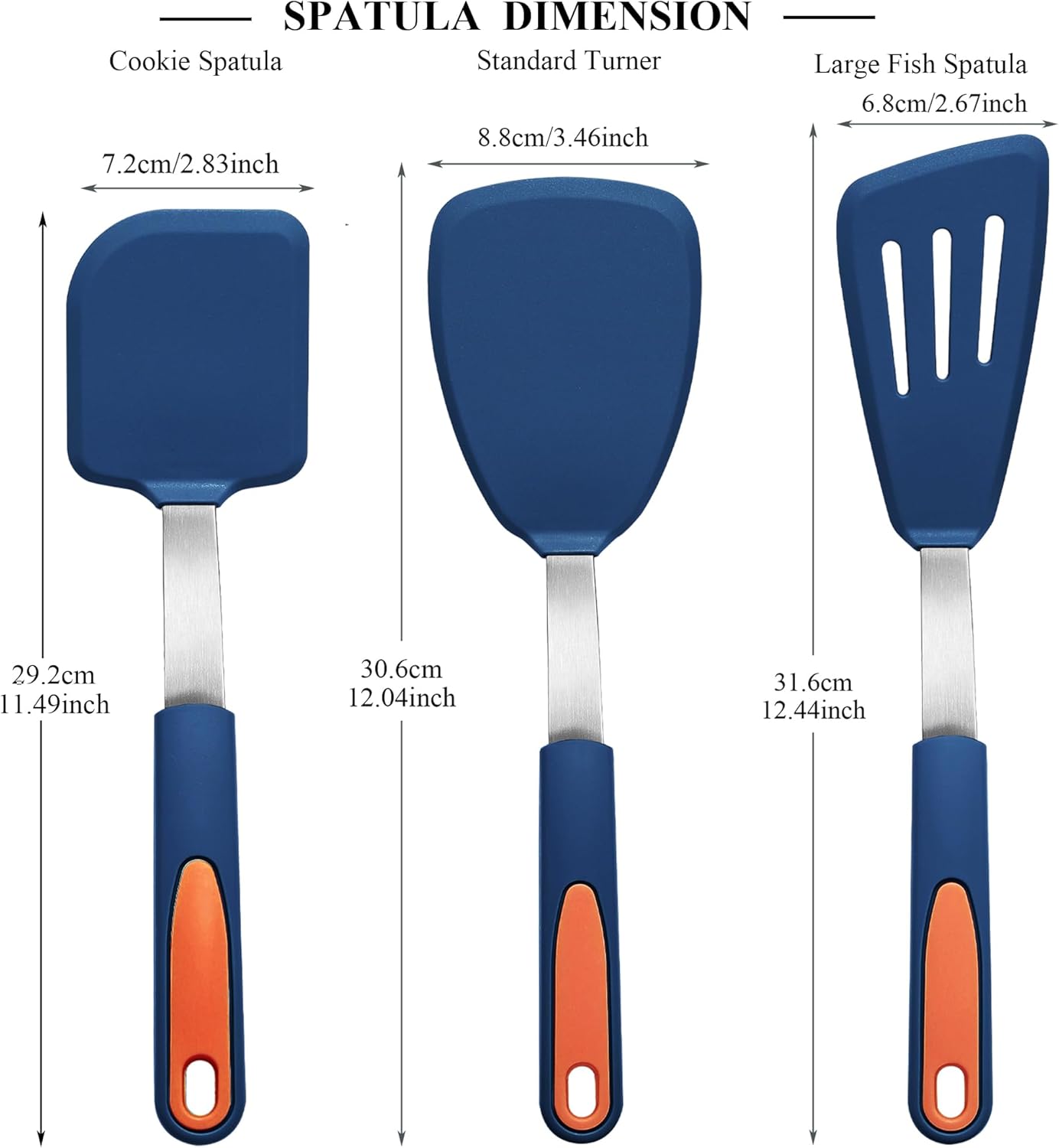 To encounter 3 Pieces Silicone Spatula Set, Heat Resistant Flexible Turner Spatulas, Nonstick Cookie Spatula, Fish Spatula, Dishwasher Safe, Navy Blue