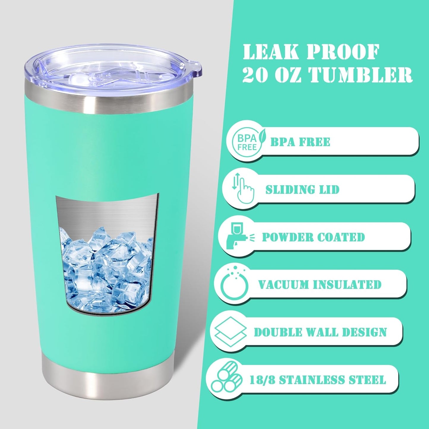 20 oz Tumbler with lid Double Wall Vacuum Insulated Tumblers Stainless Steel Coffee Mug Travel Coffee Tumbler Powder Coated Tumbler Cup Keep Hot&Cold - (Light Blue 12 Pack)