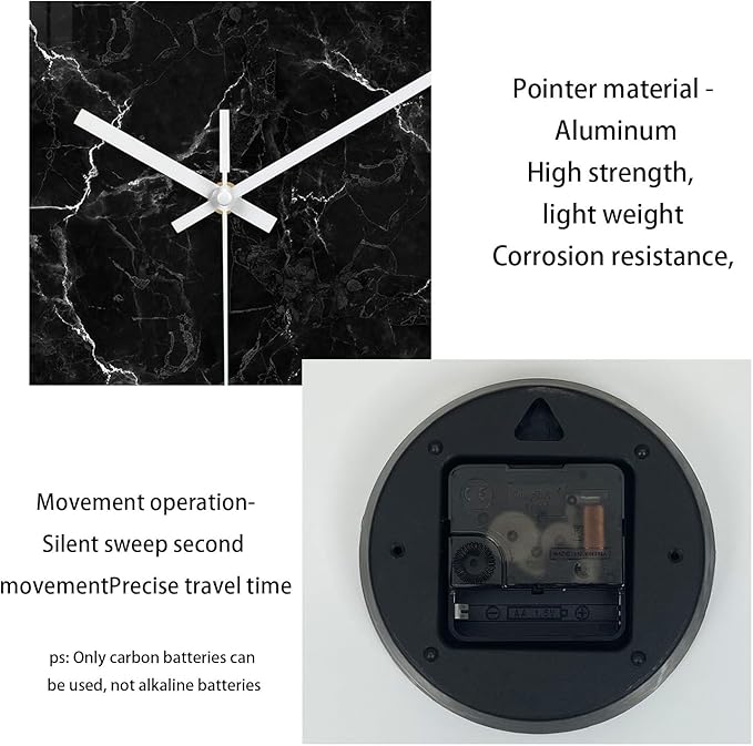 Marble Minimalist Wall Clock for Living Room Black Wall Clocks Battery Operated - Image 9