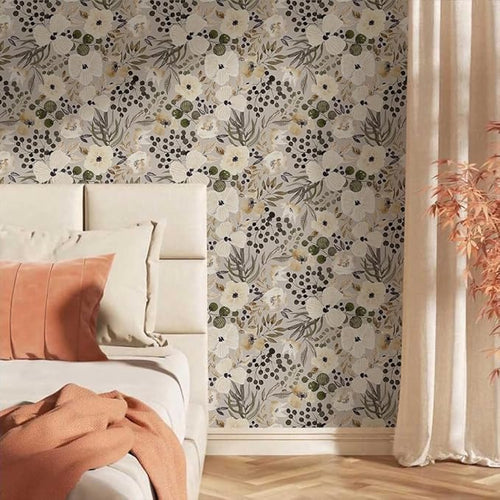 18"x236" Boho Cream/Brown Daisy Flower Peel and Stick Self Adhesive Wallpaper - Image 2