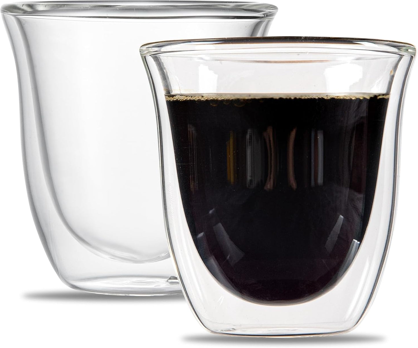 Restaurantware-Forma Professional 2.7 Ounce Double Wall Shot Glasses, 2 Insulated Espresso Cups - Dishwashable, Reusable, Clear Glass Coffee Cups, Freezable, For Hot Or Cold Beverages