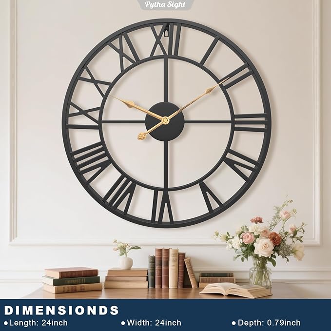 Pytha Sight 24 Inch Large Oversized Farmhouse Modern Decorative Wall Clock - Image 2
