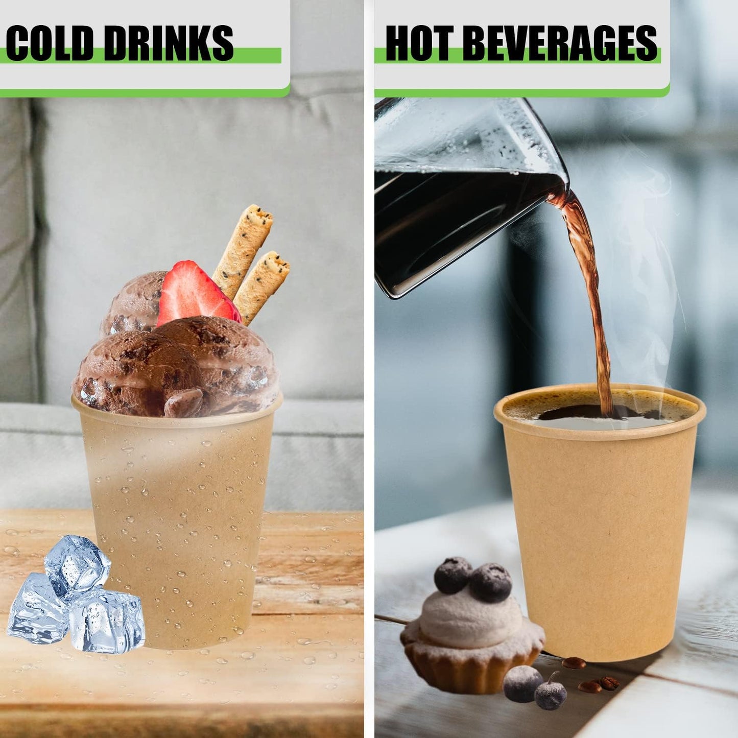 Lamosi 200 Pack 8 OZ Kraft Paper Cups, Brown Disposable Paper Coffee Cups, Unbleached Paper Cups for Hot/Cold Beverage Party Home Office