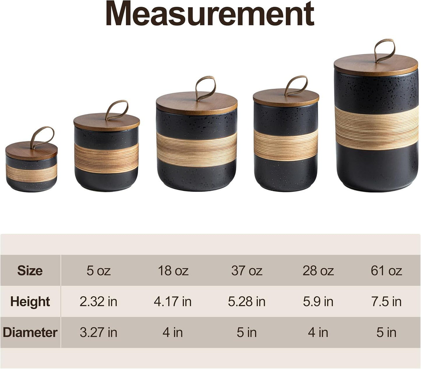 Ceramic Jar with Lid, Coffee Container Kitchen Food Storage Jars for Spice Sugar Tea Bag, Stackable Decorative Jars for Countertop, Black & 18 fl.oz