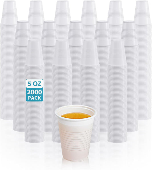 Lilymicky 2000 PACK 5 oz White Plastic Cups, 5 Ounce Disposable Plastic Bathroom Cups for Tasting, Drinking