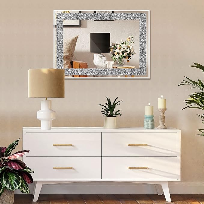 Ruomeng Wall Mirror Rectangular Crystal Crush Diamond Mirror - Image 5