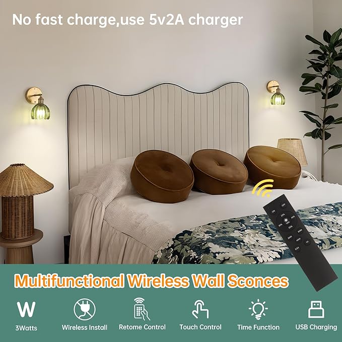 Shenmoyl Battery Operated Vintage Wall Sconces - Image 4
