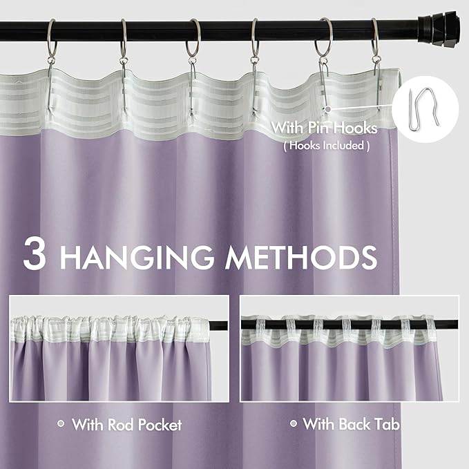 MIULEE Lilac Back Tab Blackout Curtains 108 Inch Long 2 Panels Set - Image 3