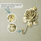 Gold Flower Wall Hooks, Whimsical Resin Rose Flower Decorative Bathroom Hooks - Image 5