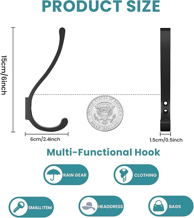 BREYDROK 6-Pack Heavy Duty Coat Hooks - Image 5