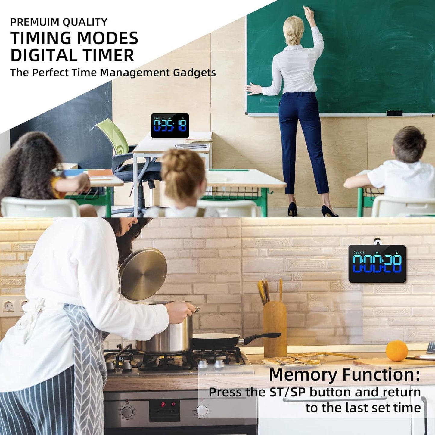 Kitchen Digital Timer, Count Down Up, Rechargeable, Vibration Mode Adjustable Volume and Brightness LED Display, Time Management Cook, Desk, Kids Adults Study Teaching, Kitchen Gadgets